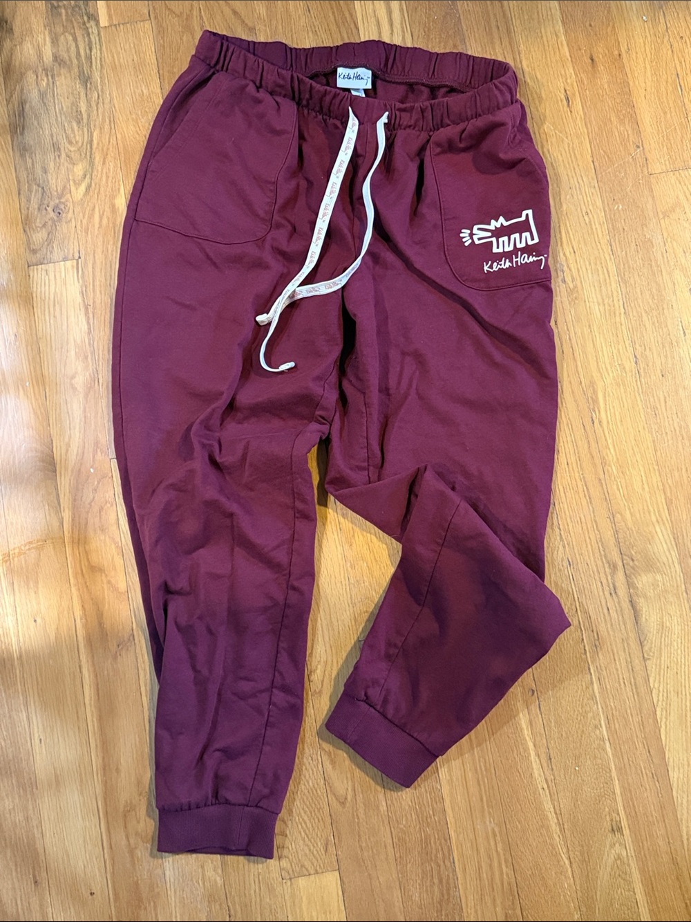 Keith haring Maroon Jogger Sweatpants with Drawstring